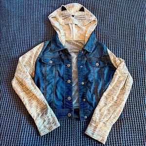 Jean Jacket with Gray Sleeves and Cat Ears